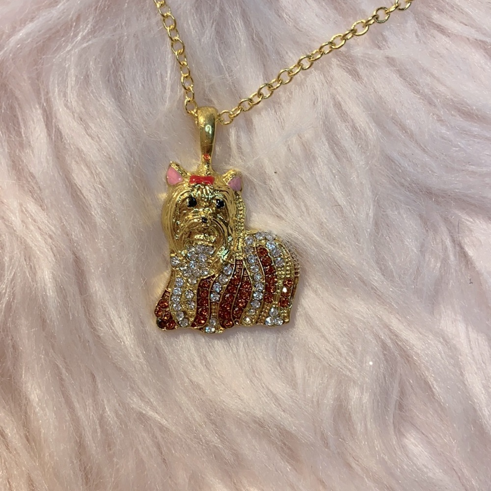 New today! Adorable bejewelled Yorkie Pendant /18”